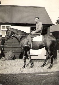 Dick Holland on a horse at Hightown Stables, Aldbourne